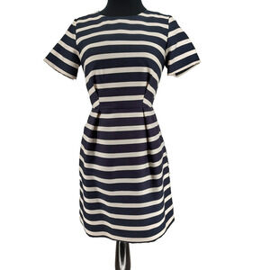 H & M Woman NEW Blue Stripe Fit&Flare Dress Size 6 Expose Back Zip Lined Pleats
